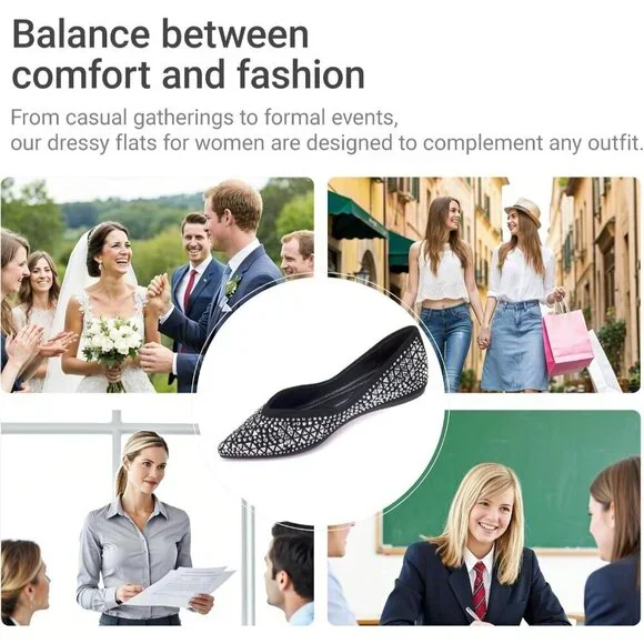 Women's Flat Comfortable Pointed Rhinestone Ballet Flats Soft Memory Foam Insole - Picture 5 of 6